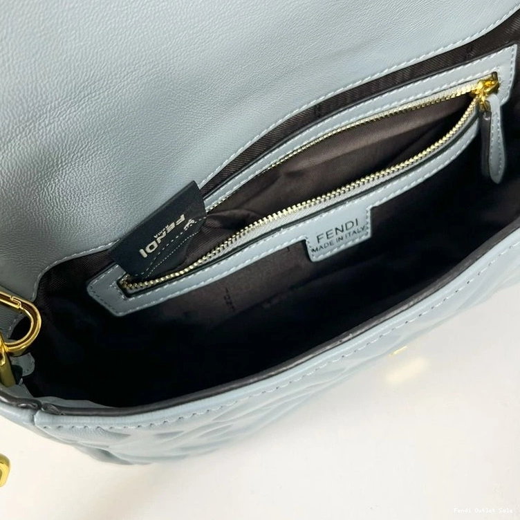 Affordable Sky Nappa Motif In Baguette Leather Fendi Medium FF Bag Blue 0725